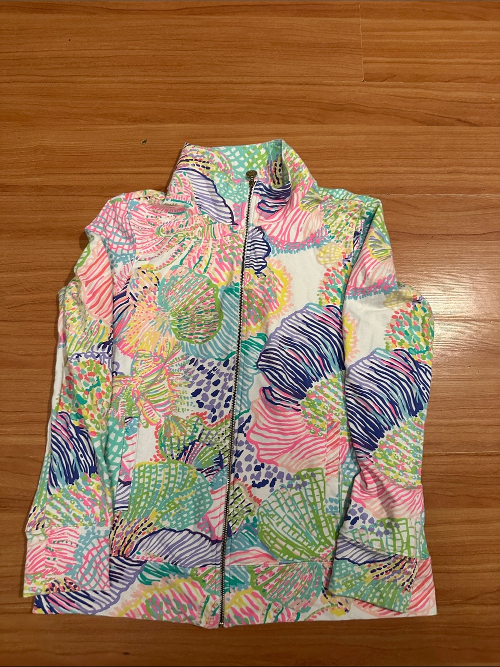 Lilly Pulitzer women’s ' Pastel Shell-Print Zip Raincoat - Pink, Blue, Green